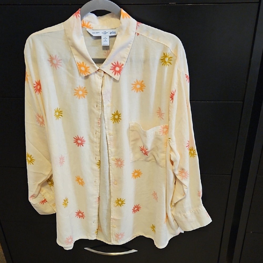 Old Navy Cream Shirt with Colorful Pattern